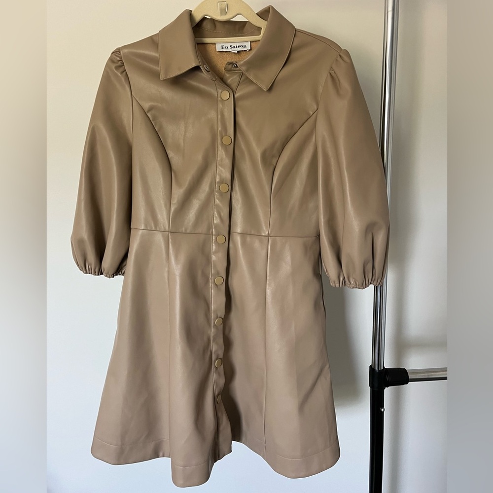 En Saison Medium Faux Leather Tan Neutral Dress